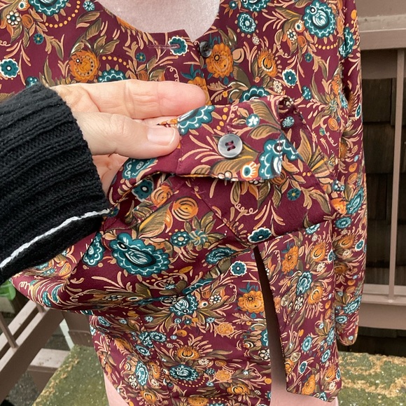 VTG Petite Sophisticate calico floral rayon long sleeve button down blouse, PS - Picture 12 of 14